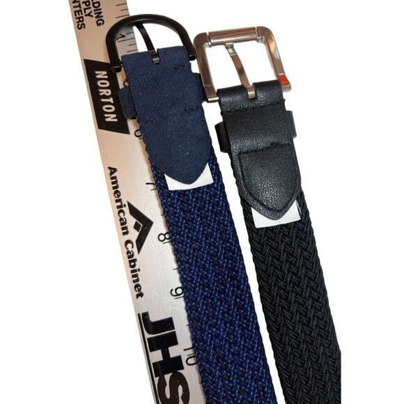 Set Of 2 Stylish Woven 32"  Belts - Black & Blue - Adjustable Fit  Stretchy - Picture 3 of 3